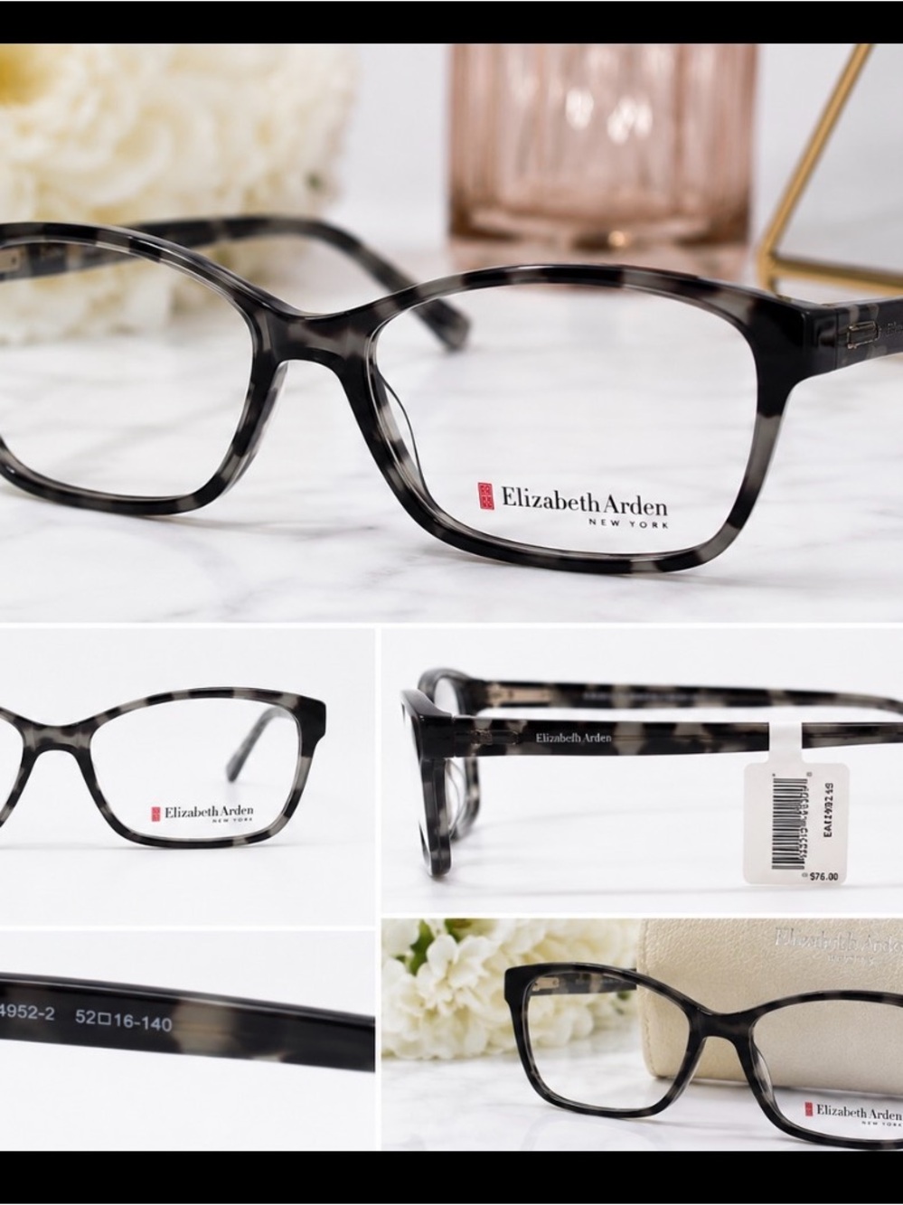 Elizabeth Arden Gray Tortoise Rectangular Optical Frames